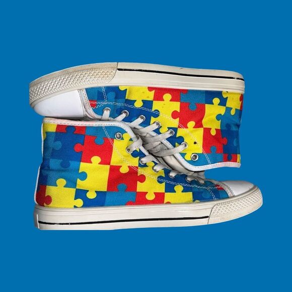 Unisex Autism Awareness V2 Canvas Hi Top Sneakers Size M8 W9 - Picture 10 of 10